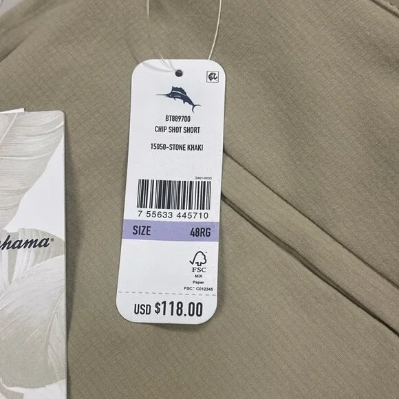 Tommy Bahama Men's Big & Tall Size 48RG Stone Khaki Chip Shot Performance Shorts - Picture 11 of 11